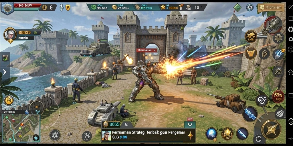 Tampilan gameplay mendebarkan dari 8055 dalam pertempuran SLG.