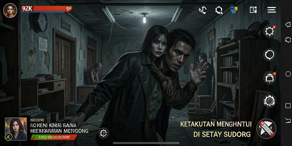 Tangkapan layar menunjukkan gameplay seram dalam 9ZK yang penuh ketegangan.