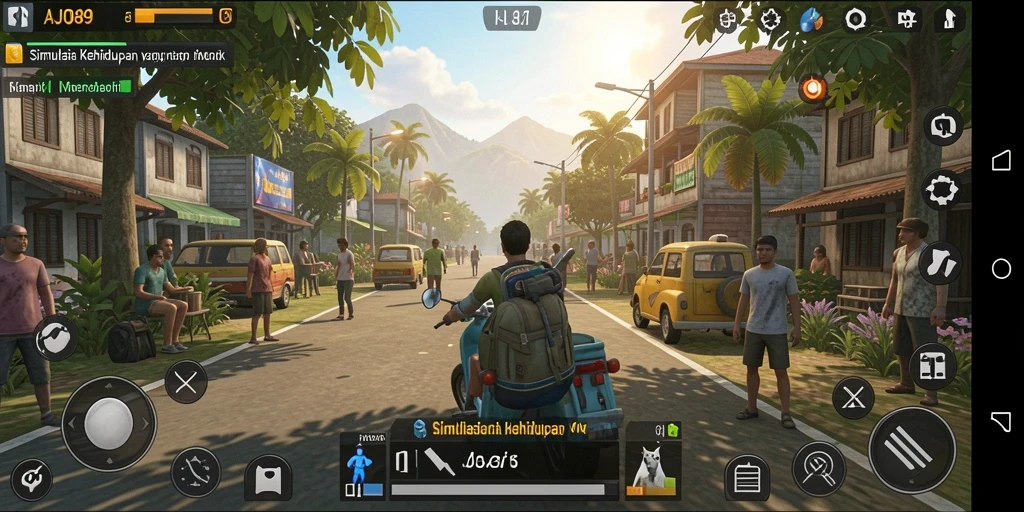 Tangkapan layar utama AJO89 menampilkan momen akrab gameplay Simulation.
