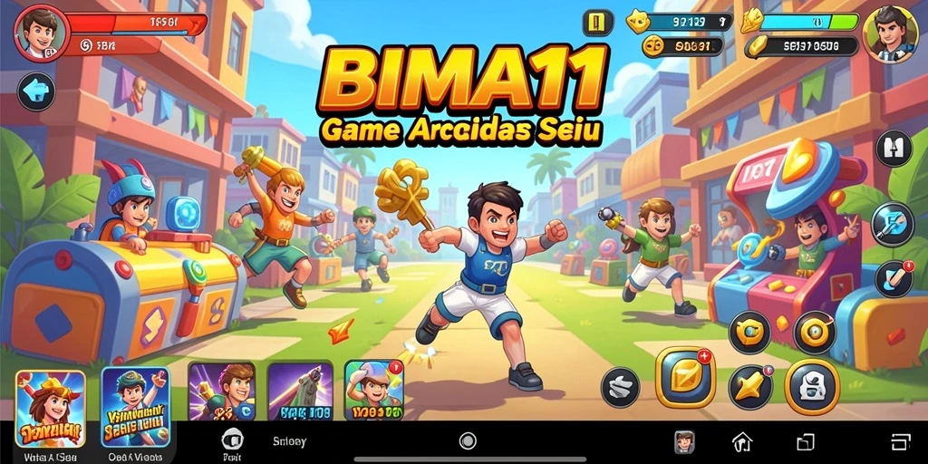 Screenshot utama BIMA11 menunjukkan gameplay Arcade yang menarik dan seru.