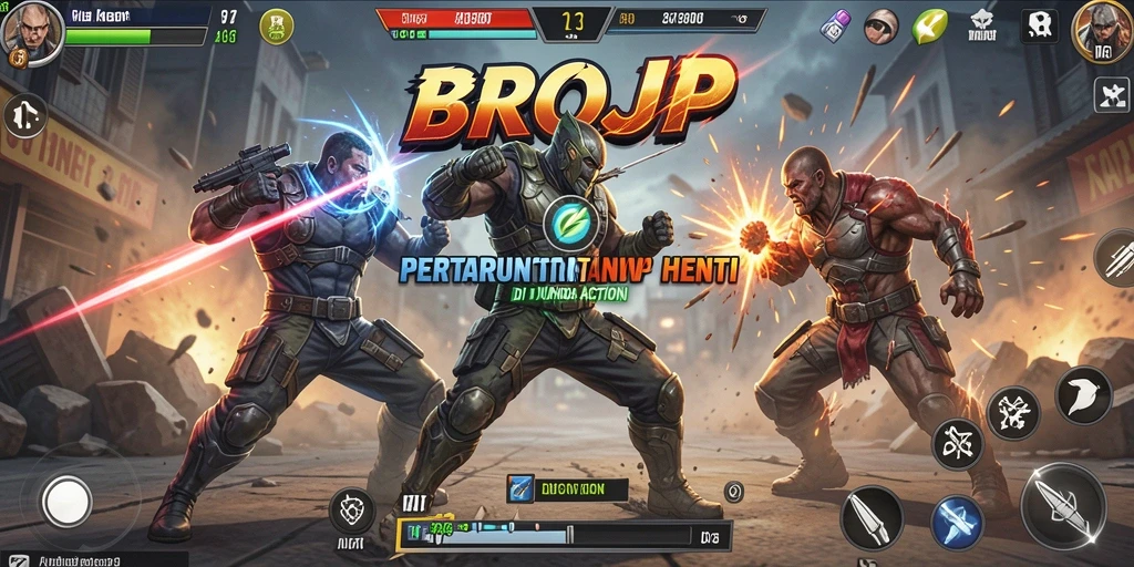 Screenshot gameplay BROJP menampilkan pertarungan seru dan karakter yang dinamis.