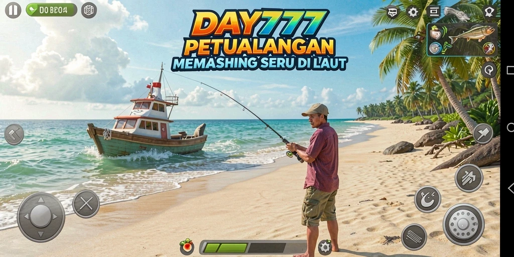 Tampilan gameplay DAY777 yang menarik saat menangkap ikan.