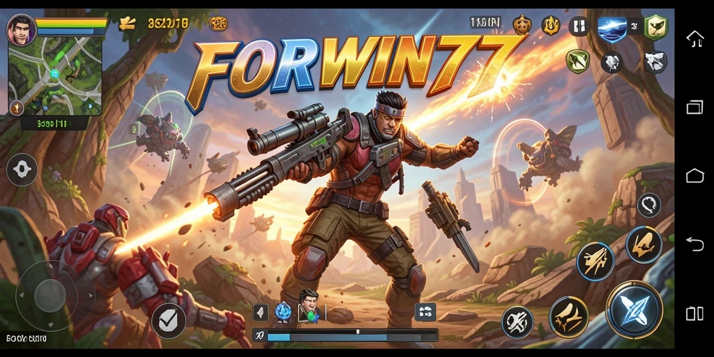 Tampilan gameplay seru di FORWIN77 saat karakter bertarung melawan musuh.