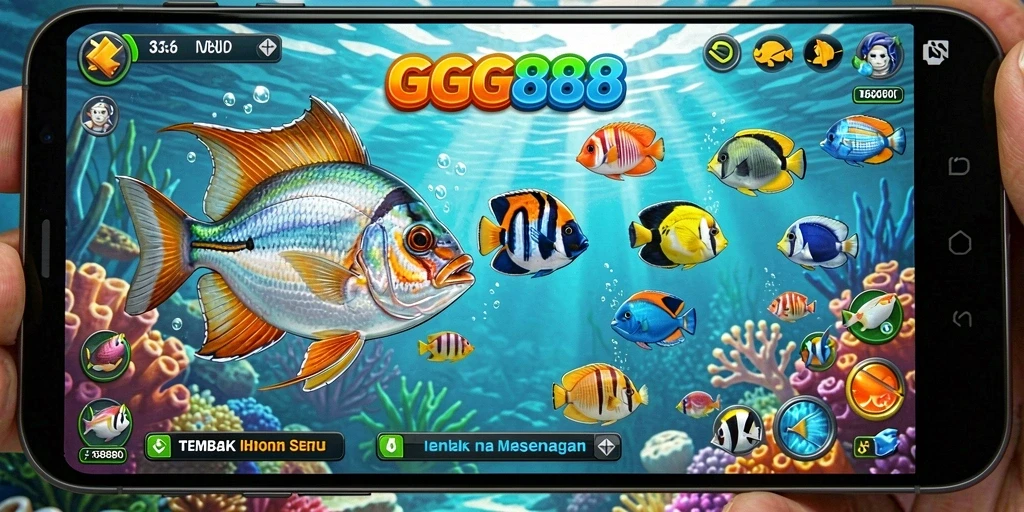 Tangkapan layar GGG888 menunjukkan aksi seru tembak ikan.