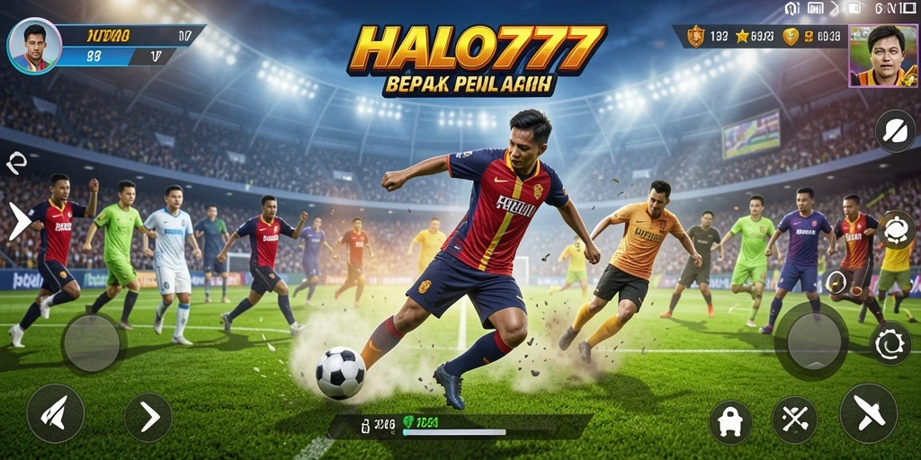 Tampilan gameplay HALO777 yang menampilkan aksi sepak bola mendebarkan.