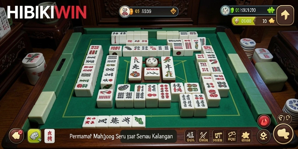Tampilan gameplay HIBIKIWIN yang menampilkan keseruan permainan Mahjong.