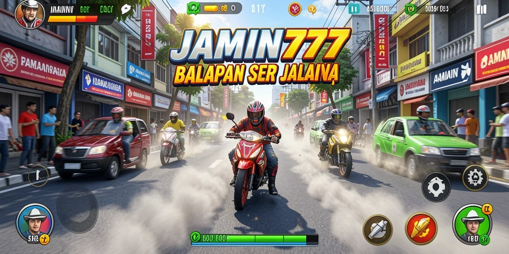 Screenshot permainan JAMIN777 menampilkan aksi balapan yang seru dan cepat.