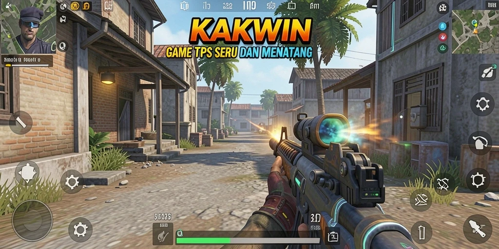 Tampilan gameplay seru dari KAKWIN dengan aksi tembak menembak.