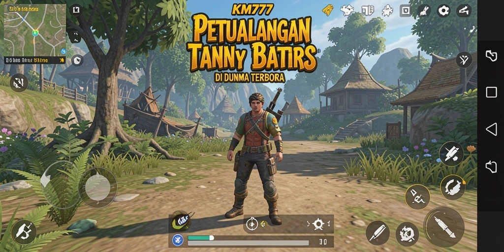 Screenshot gameplay KM777 yang menunjukkan eksplorasi dunia yang luas.