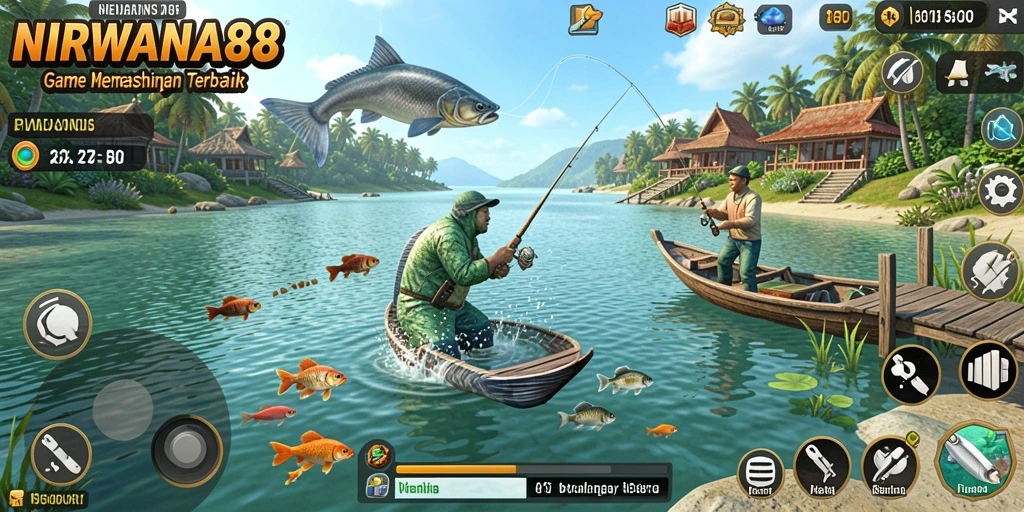 Tampilan gameplay NIRWANA88 yang menampilkan aksi memancing yang seru.