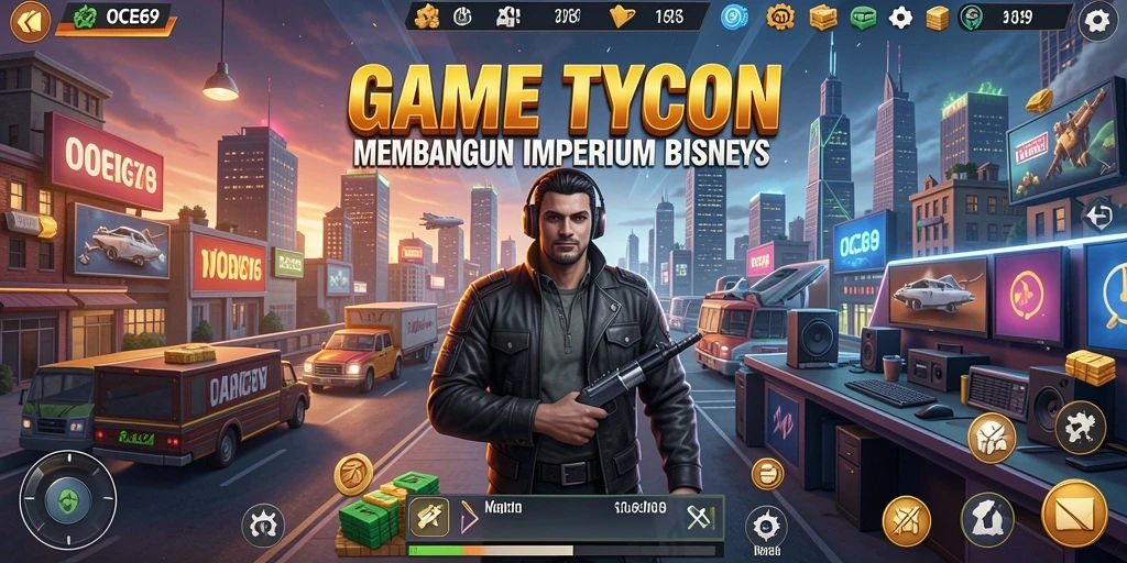 Tampilan gameplay <strong>OCE69</strong> yang menampilkan pengelolaan bisnis yang mendebarkan.