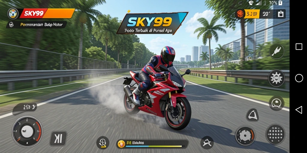 Tampilan gameplay balap motor yang mendebarkan di SKY99.