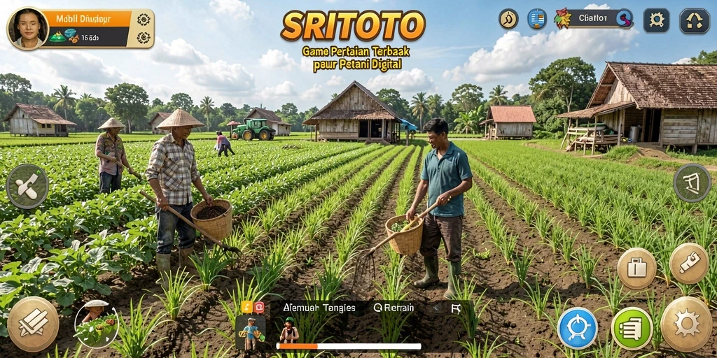 Tampilan gameplay <strong>SRITOTO</strong> yang menampilkan aktivitas bertani yang menyenangkan.