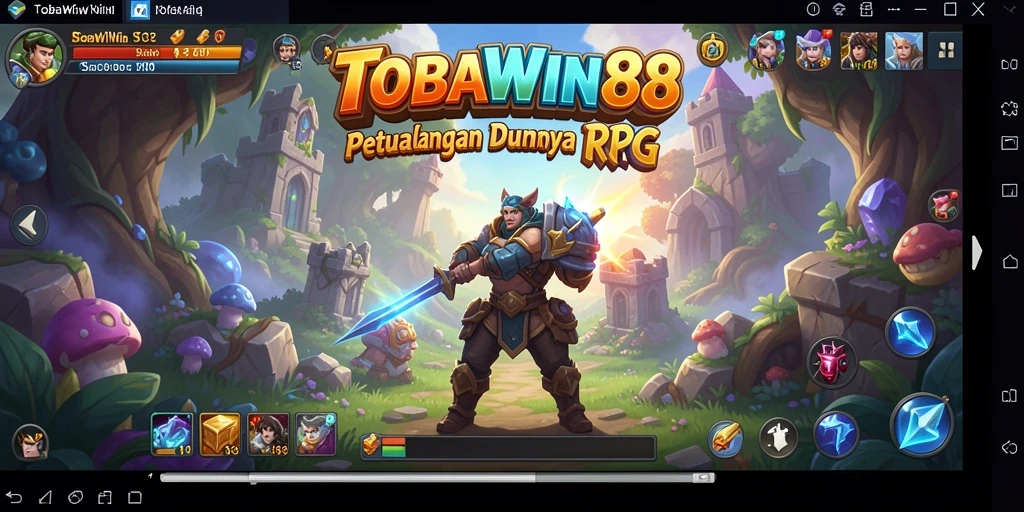 Tangkapan layar utama TOBAWIN88 menampilkan aksi pertarungan RPG yang seru.