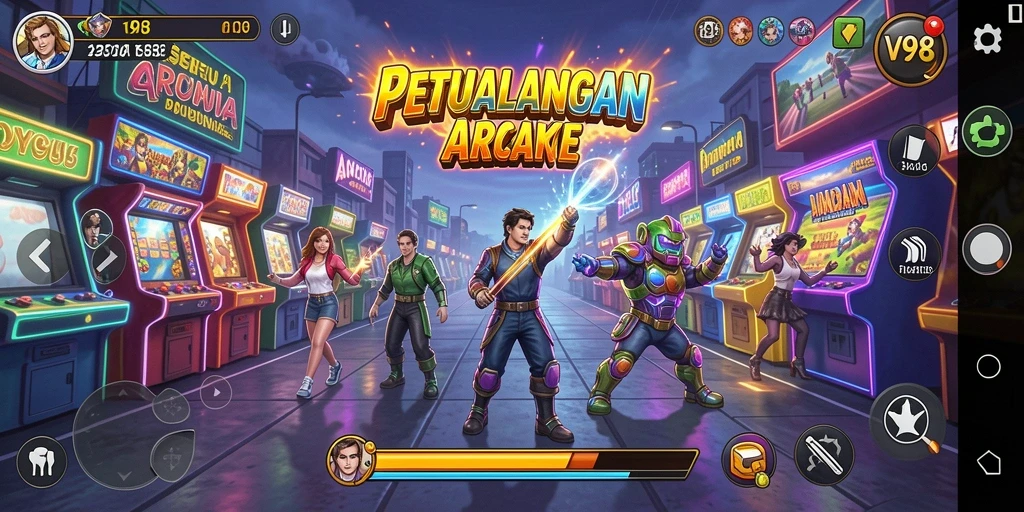 Tampilan gameplay seru dari V98 yang penuh tantangan.