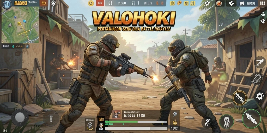 Tangkapan layar VALOHOKI menunjukkan aksi seru dalam arena Battle Royale.
