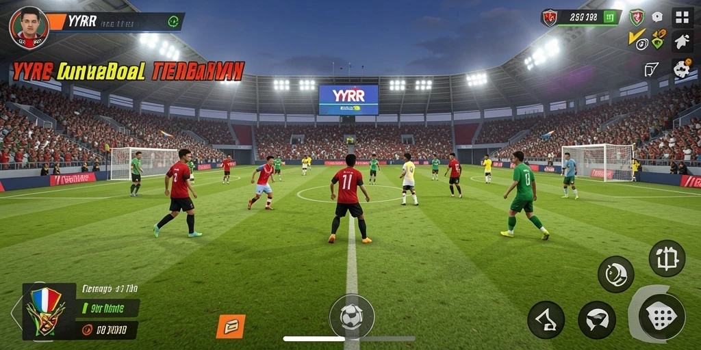 Tampilan gameplay yang menarik dalam YYRR dengan aksi sepak bola yang mendebarkan.
